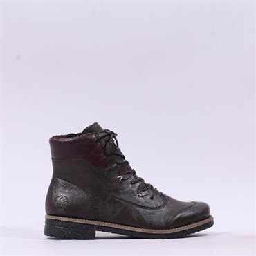 Rieker Laced Ankle Boot With Side Zip - Brown Combi